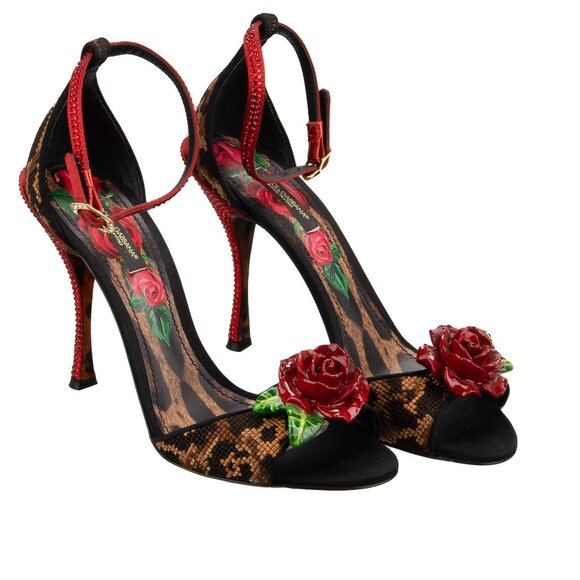 Dolce & Gabbana Shoes - Dolce & Gabbana - Leopard Crystal Rose Heels Sandals Pumps KEIRA Beige Black EUR
